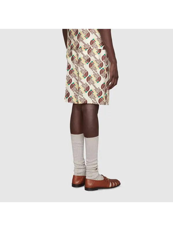 Шорты Gucci x The North Face Logo Web Print Silk Shorts 'Ivory Brown Green', шелковые — изображение 3 из 3
