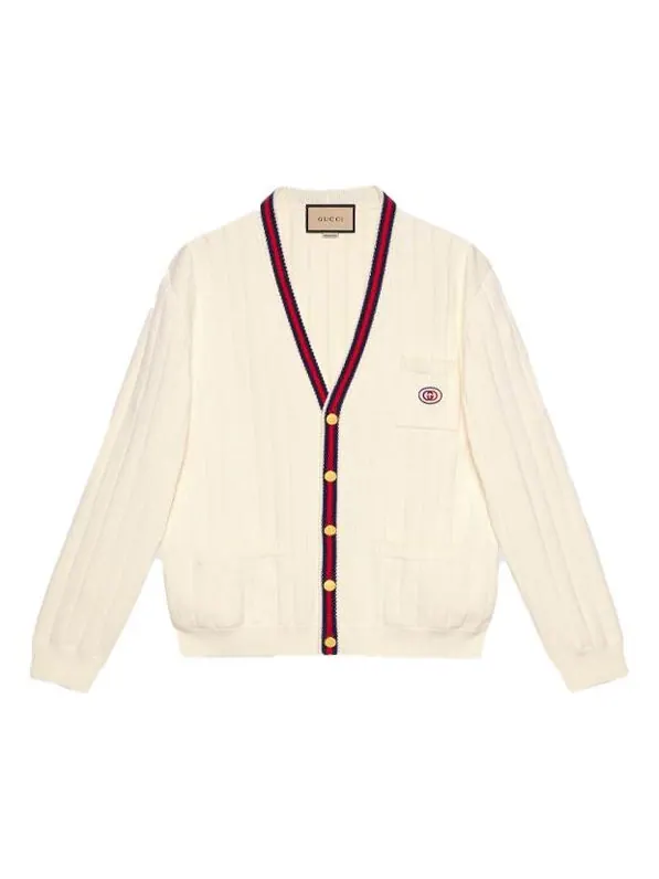 Кардиган Gucci Knit Cotton V-Neck Cardigan With Web 'Ivory'