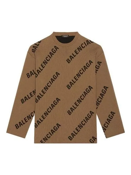 Свитер all over logo crewneck wool knit sweater 'light brown' Balenciaga — изображение 1 из 4, коричневый