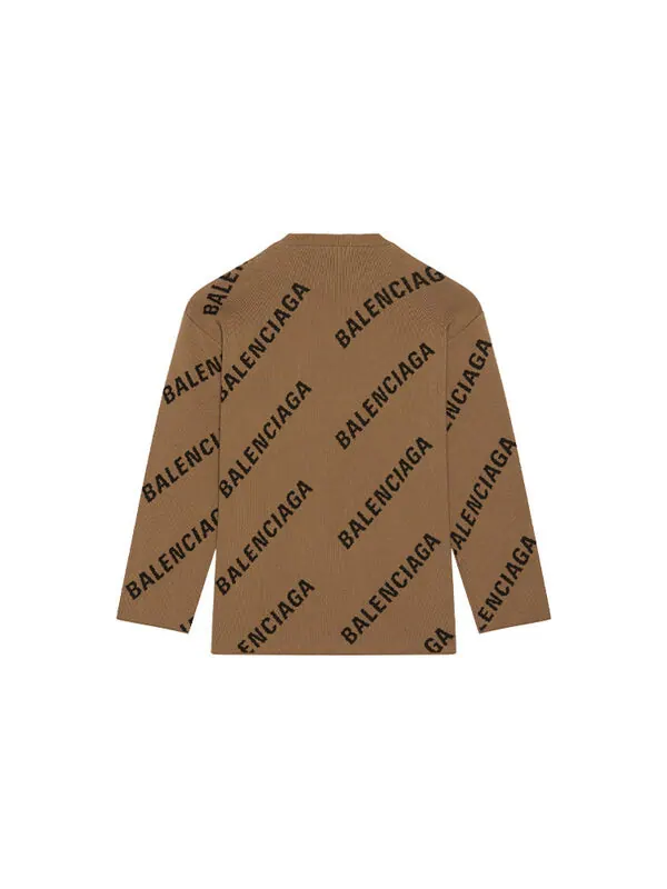 Свитер all over logo crewneck wool knit sweater 'light brown' Balenciaga — изображение 2 из 4, коричневый