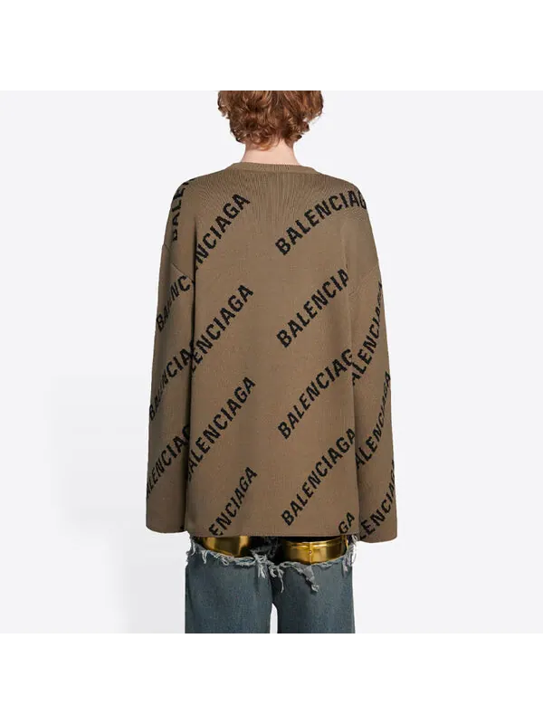 Свитер all over logo crewneck wool knit sweater 'light brown' Balenciaga — изображение 4 из 4, коричневый