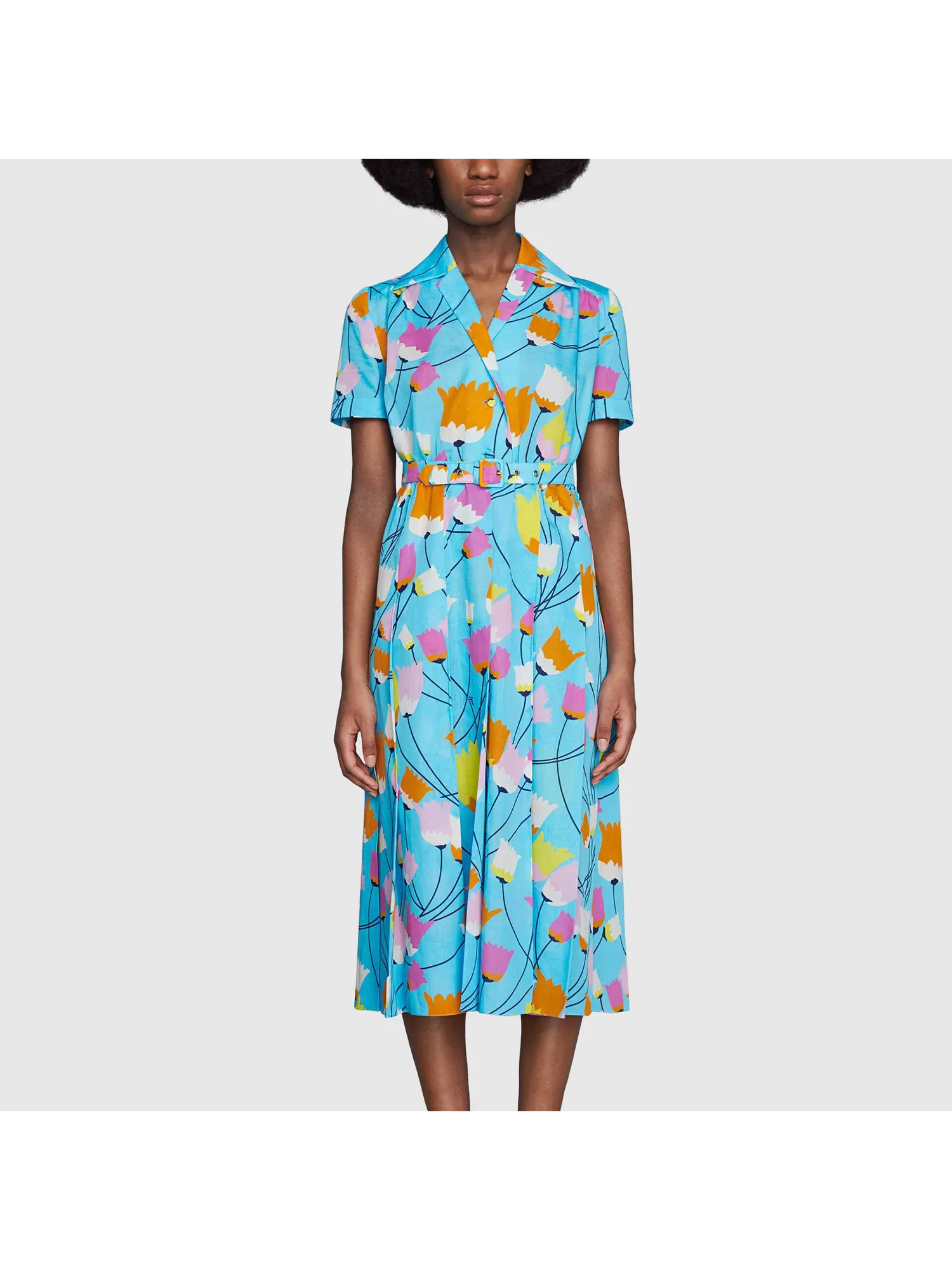 Платье женское Gucci Tulip print pleated dress, с плиссировкой — изображение 2 из 4, синий