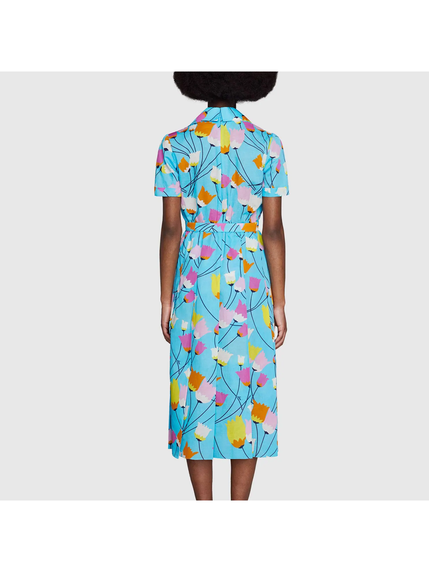 Платье женское Gucci Tulip print pleated dress, с плиссировкой — изображение 3 из 4, синий