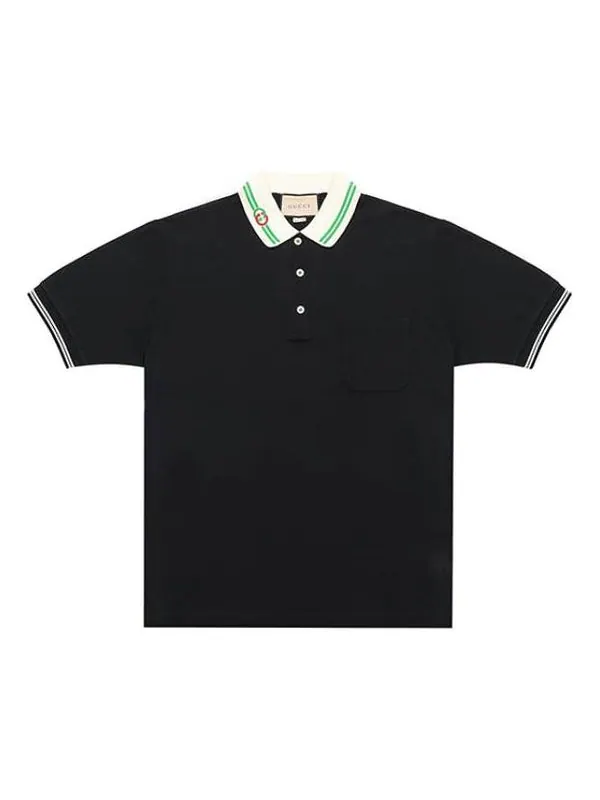 Футболка Gucci Men's SS21 Interlock Double G Short Sleeve Black Polo Shirt — изображение 1 из 4, черный