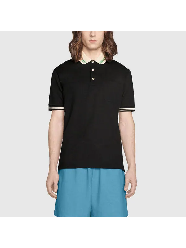 Футболка Gucci Men's SS21 Interlock Double G Short Sleeve Black Polo Shirt — изображение 3 из 4, черный