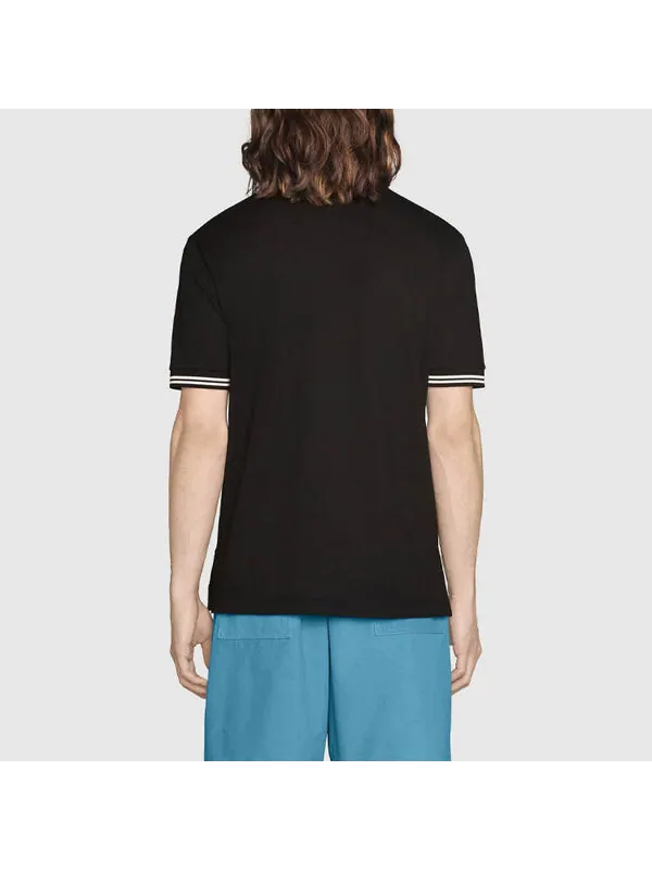 Футболка Gucci Men's SS21 Interlock Double G Short Sleeve Black Polo Shirt — изображение 4 из 4, черный