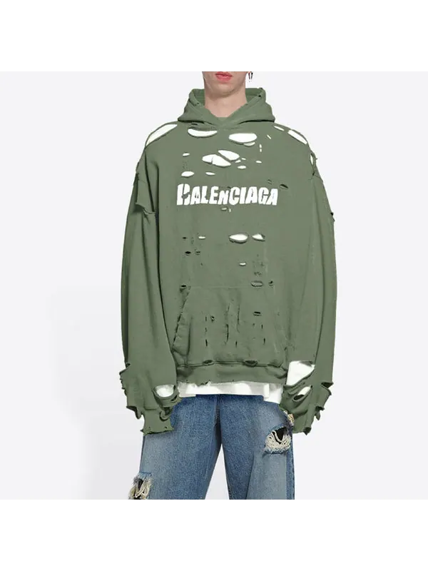 Толстовка caps destroyed hoodie 'green' Balenciaga — изображение 3 из 4, зеленый