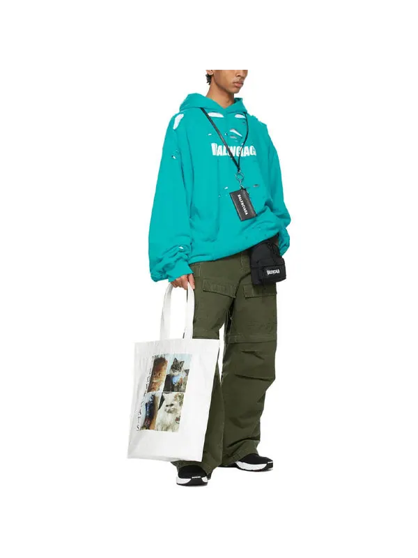 Толстовка men's ss21 classic alphabet printing hole sky blue Balenciaga — изображение 2 из 4, синий