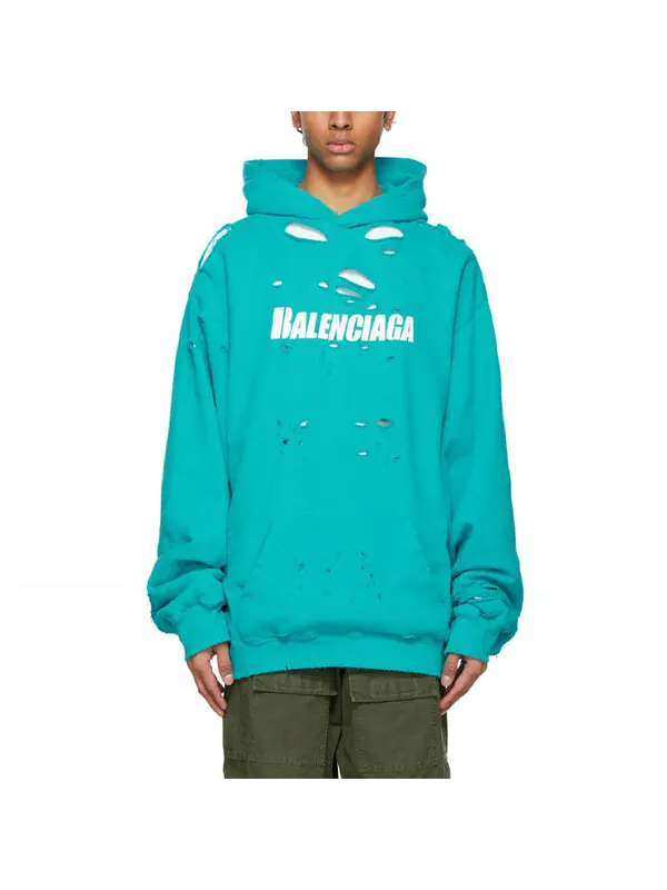 Толстовка men's ss21 classic alphabet printing hole sky blue Balenciaga — изображение 3 из 4, синий