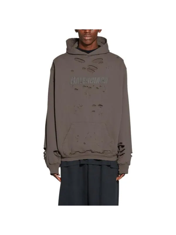 Толстовка caps destroyed hoodie 'tan' Balenciaga — изображение 3 из 4, бежевый