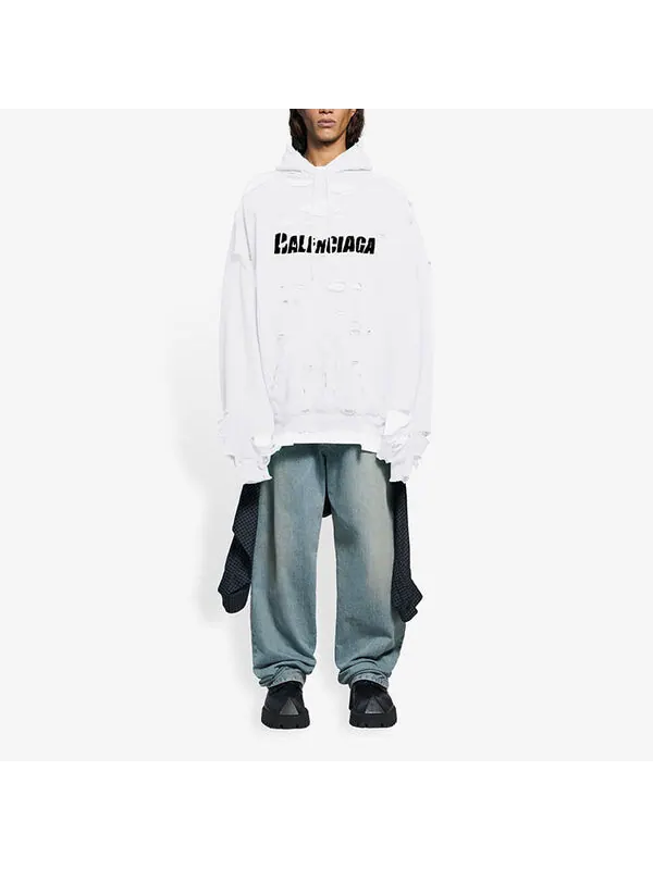 Толстовка caps destroyed hoodie 'white' Balenciaga — изображение 3 из 4, белый
