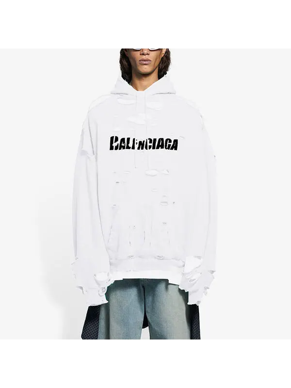 Толстовка caps destroyed hoodie 'white' Balenciaga — изображение 4 из 4, белый