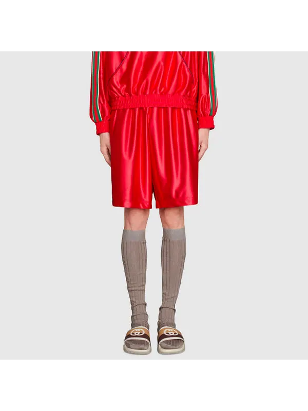 Шорты Gucci ss21 side hem shorts 'red' — изображение 2 из 4, красный/зеленый