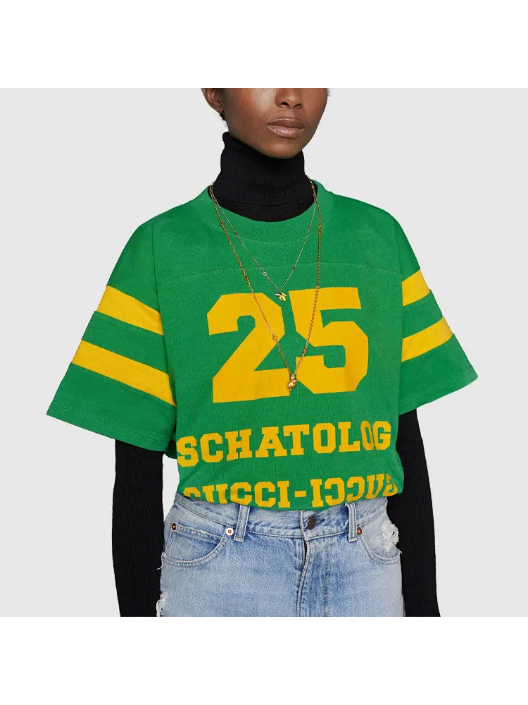 Футболка Gucci SS21 1921 Series Alphabet Printing Casual Short Sleeve Unisex — изображение 3 из 7, зеленый