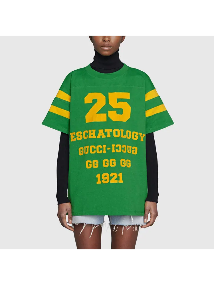 Футболка Gucci SS21 1921 Series Alphabet Printing Casual Short Sleeve Unisex — изображение 5 из 7, зеленый