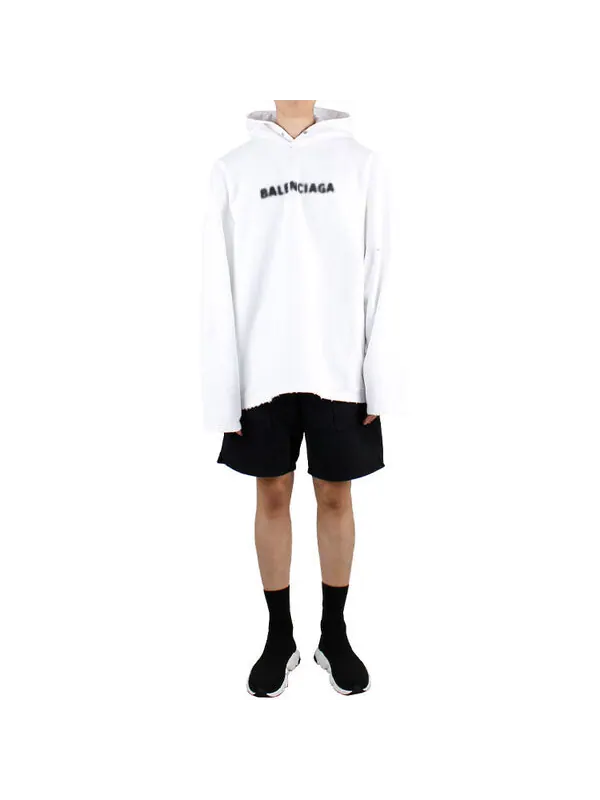 Толстовка blurred logo distress hoodie 'white' Balenciaga — изображение 3 из 4, белый