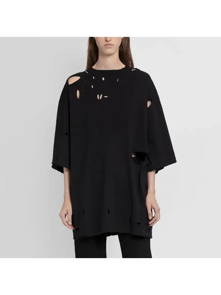 Футболка Balenciaga Destroyed T-Shirt 'Black' — изображение 3 из 8, черный