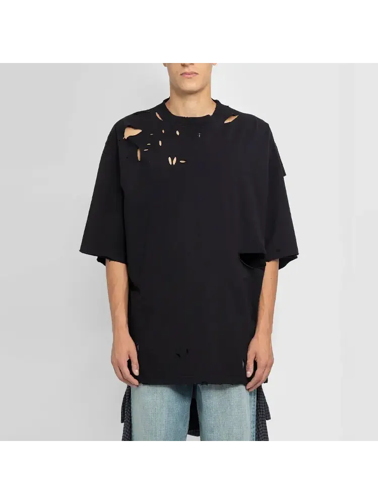 Футболка Balenciaga Destroyed T-Shirt 'Black' — изображение 6 из 8, черный