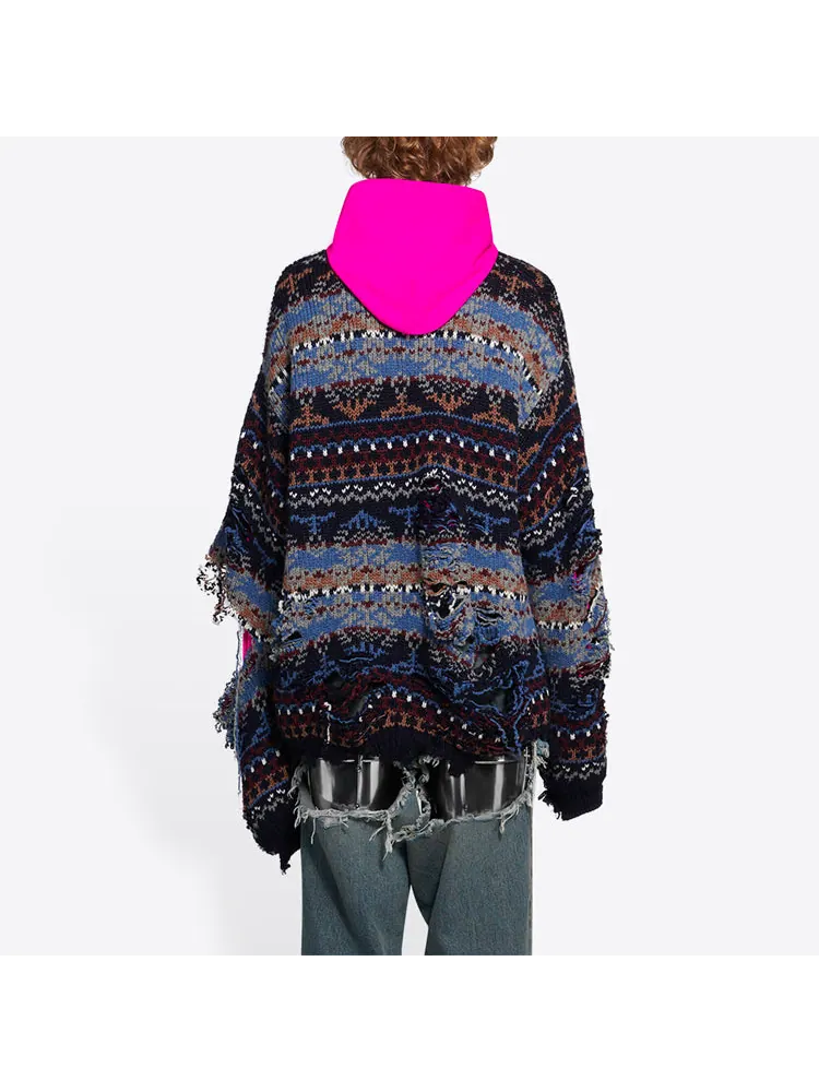 Свитер Balenciaga Destroyed Fair Isle Wool-Blend Jumper 'Blue' — изображение 4 из 6, синий