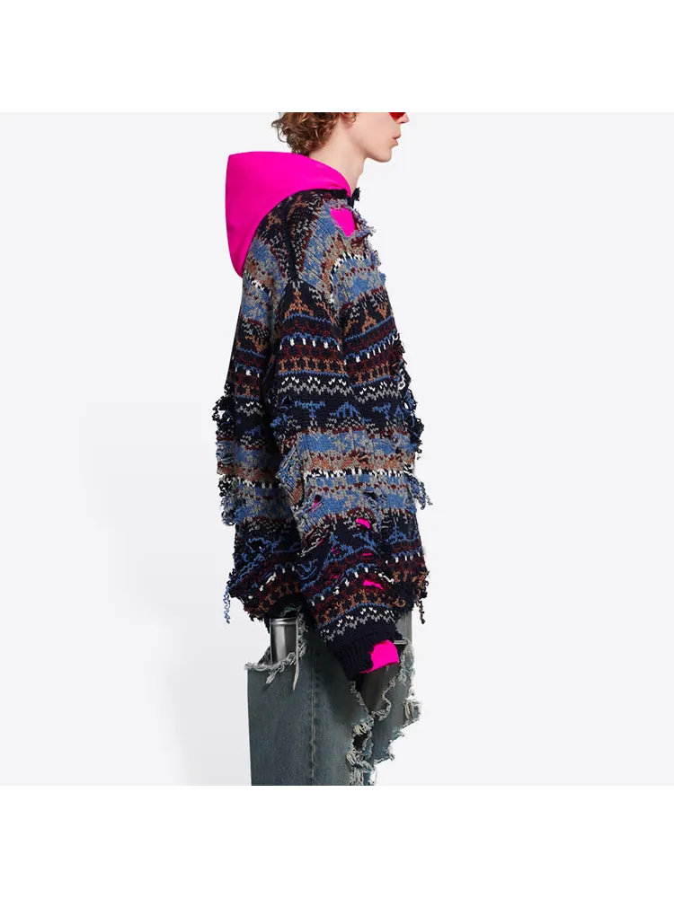 Свитер Balenciaga Destroyed Fair Isle Wool-Blend Jumper 'Blue' — изображение 5 из 6, синий