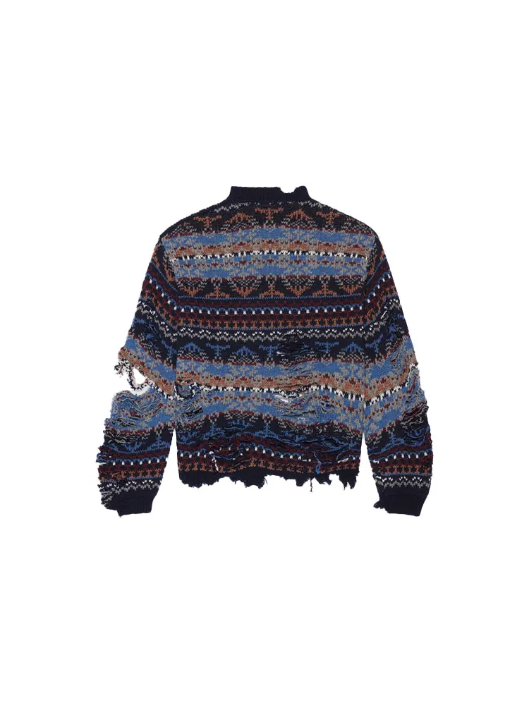 Свитер Balenciaga Destroyed Fair Isle Wool-Blend Jumper 'Blue' — изображение 6 из 6, синий
