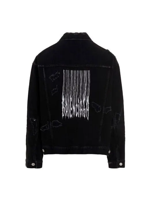 Куртка barcode destroyed denim jacket 'black' Balenciaga — изображение 1 из 4, черный
