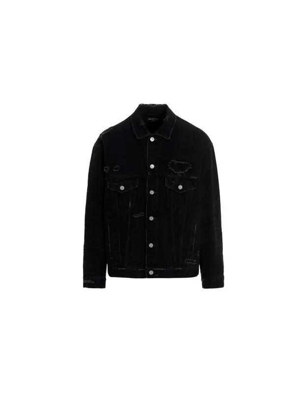 Куртка barcode destroyed denim jacket 'black' Balenciaga — изображение 2 из 4, черный