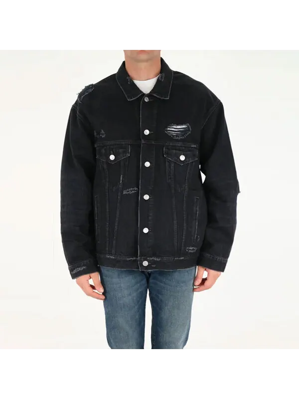 Куртка barcode destroyed denim jacket 'black' Balenciaga — изображение 3 из 4, черный