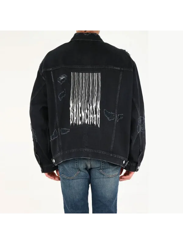 Куртка barcode destroyed denim jacket 'black' Balenciaga — изображение 4 из 4, черный