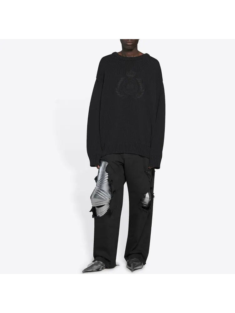 Свитер Balenciaga BB Laurel Crown Logo Crewneck Knitted Sweater 'Black' — изображение 3 из 5, черный