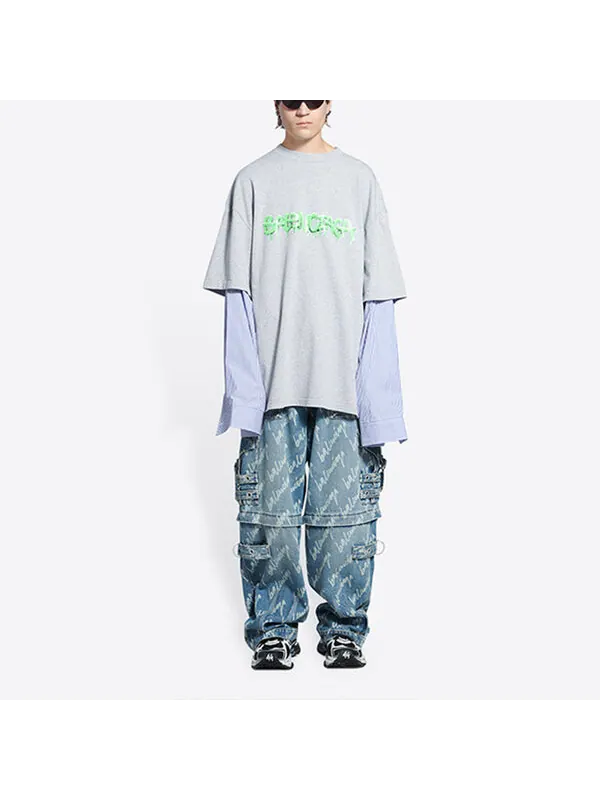 Футболка slime logo layered t-shirt 'grey' Balenciaga — изображение 3 из 4, серый
