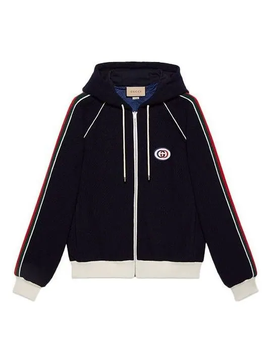 Куртка Gucci wool jersey jacket with web — изображение 1 из 4, темно-синий