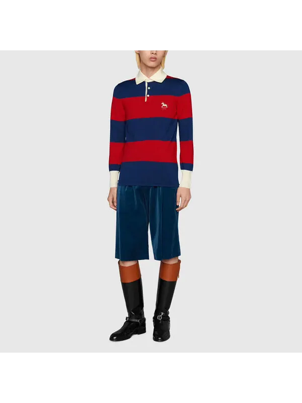 Рубашка поло Gucci striped wool polo — изображение 2 из 4, синий/красный