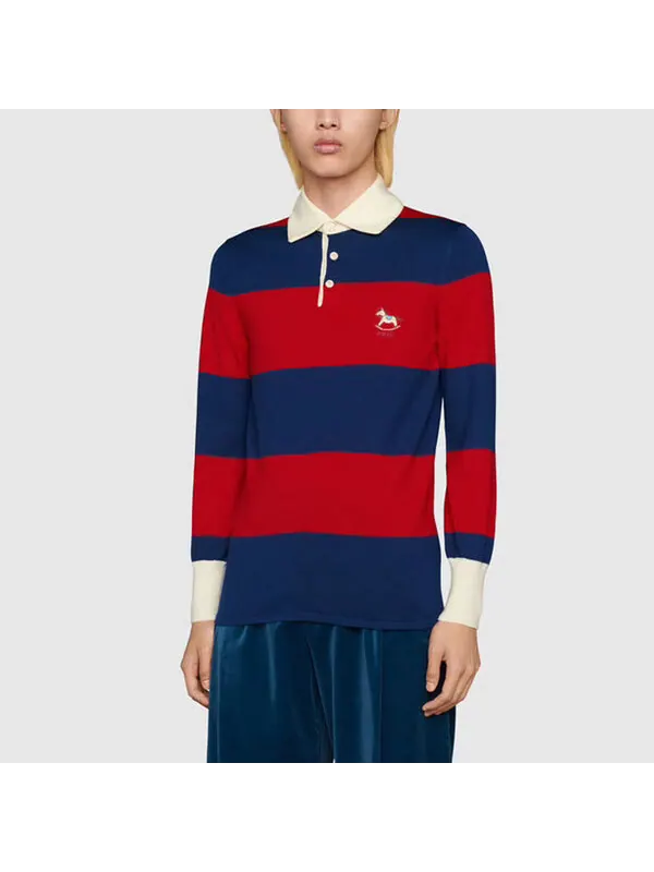 Рубашка поло Gucci striped wool polo — изображение 3 из 4, синий/красный