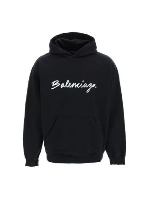 Толстовка script logo oversized popover hoodie 'black white' Balenciaga — изображение 1 из 4, черный
