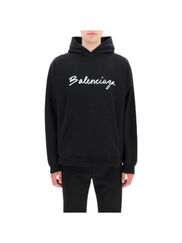 Толстовка script logo oversized popover hoodie 'black white' Balenciaga — изображение 2 из 4, черный