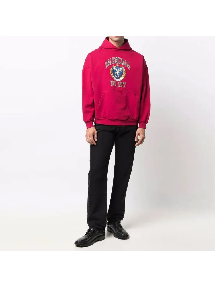 Худи Balenciaga Est. 1917 College Logo Print Hoodie Wide Fit 'Red' — изображение 2 из 5, красный