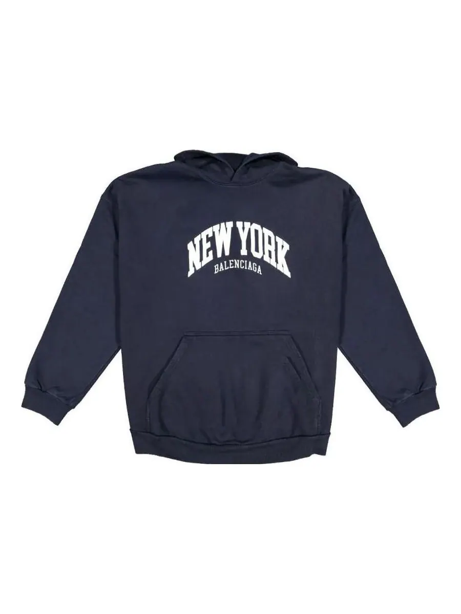 Худи Balenciaga Cities New York Hoodie Wide Fit 'Navy White' — изображение 1 из 2, темно-синий
