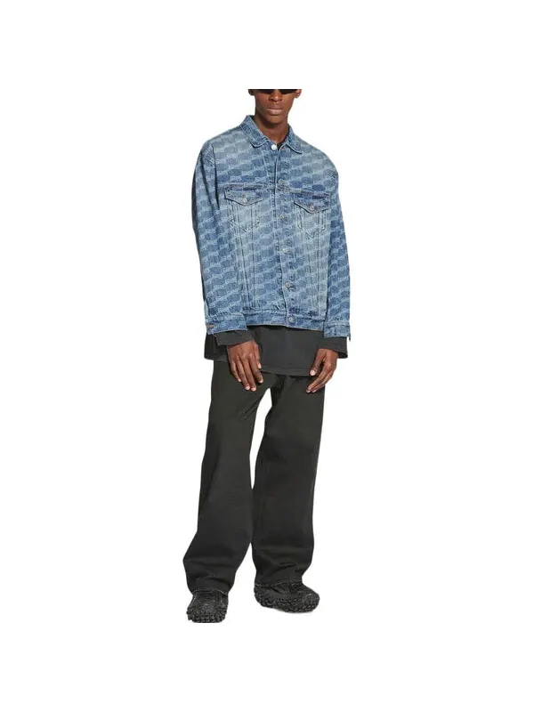 Куртка bb monogram large fit jacket 'blue' Balenciaga — изображение 2 из 4, синий