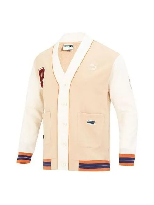 Куртка team badge v-neck jacket 'beige' Puma — изображение 1 из 4, бежевый