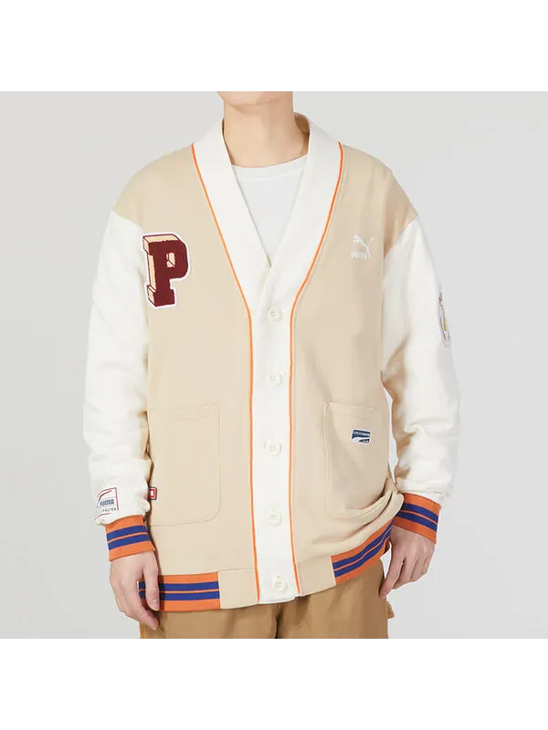 Куртка team badge v-neck jacket 'beige' Puma — изображение 3 из 4, бежевый