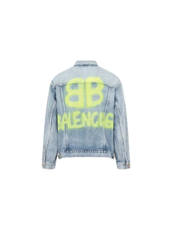 Куртка bb sprayed denim jacket large fit 'light blue yellow' Balenciaga — изображение 2 из 2, светлый синий желтый
