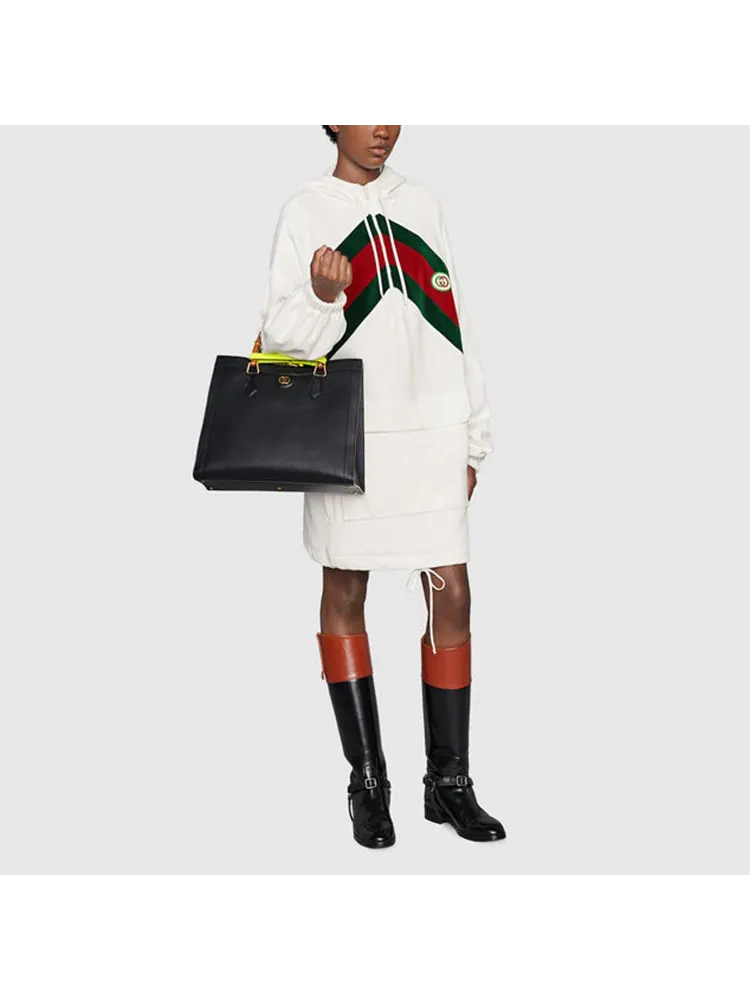 Платье Gucci хлопковое с плюшевой отделкой Web, женское — изображение 2 из 4, белый/зеленый/красный