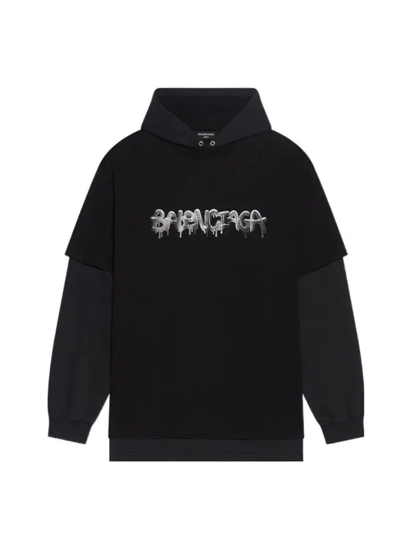 Толстовка slime double long sleeve hooded t-shirt 'black' Balenciaga — изображение 1 из 4, черный