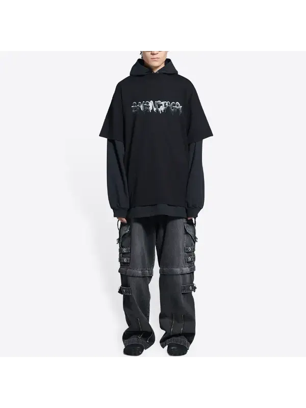 Толстовка slime double long sleeve hooded t-shirt 'black' Balenciaga — изображение 3 из 4, черный