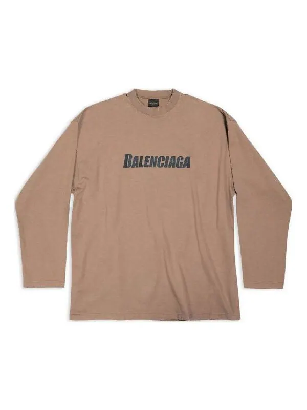 Футболка caps oversized long sleeve t-shirt 'khaki' Balenciaga — изображение 1 из 4, хаки