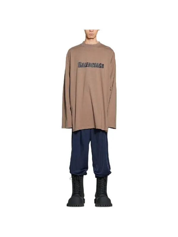 Футболка caps oversized long sleeve t-shirt 'khaki' Balenciaga — изображение 3 из 4, хаки