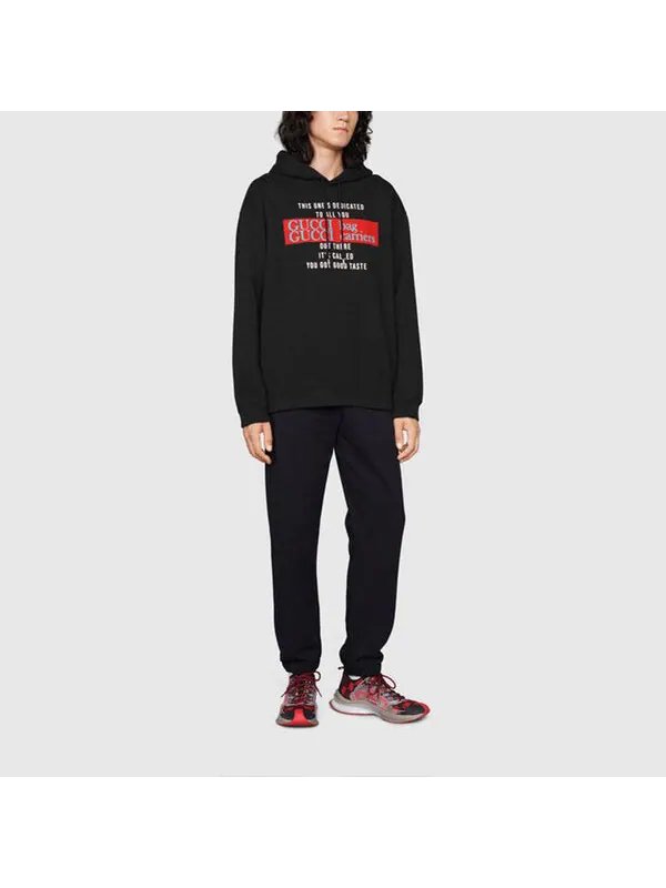 Толстовка GUCCI FW21 You got good taste Hoodie 'Black' — изображение 2 из 4, черный/красный