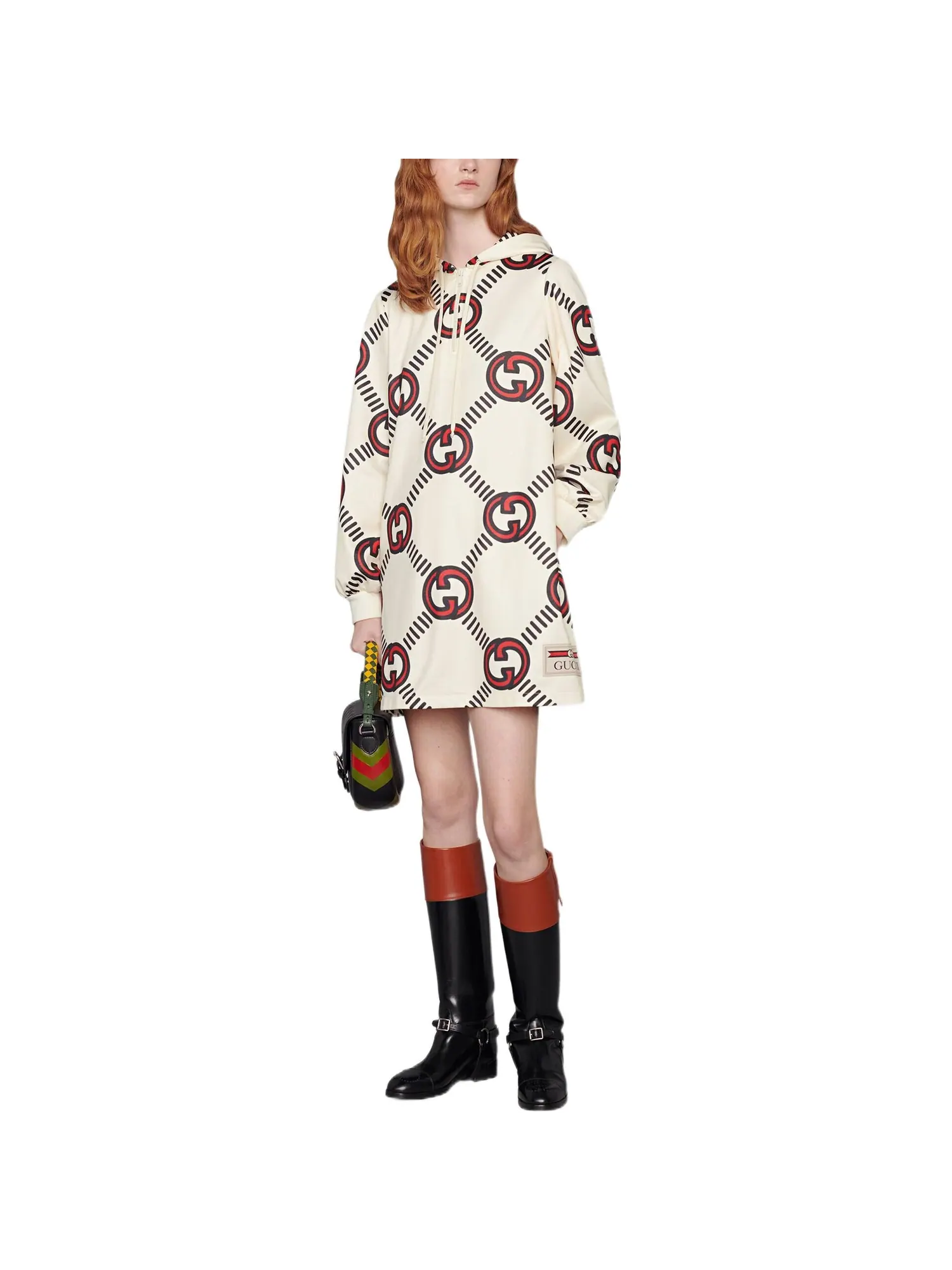 Платье Gucci Техническое трикотажное с переплетенными буквами G, женское — изображение 2 из 4, белый/красный/черный