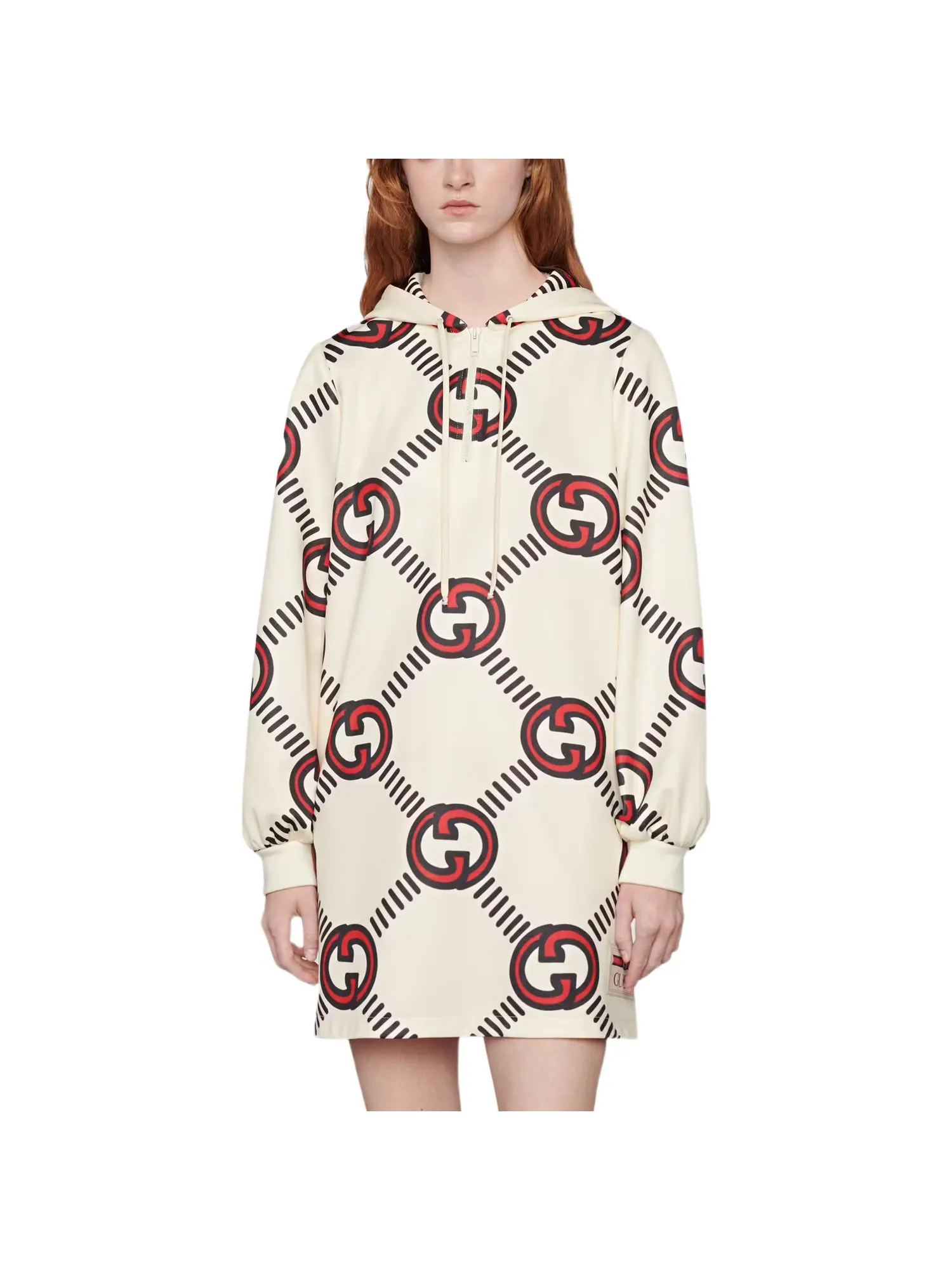 Платье Gucci Техническое трикотажное с переплетенными буквами G, женское — изображение 3 из 4, белый/красный/черный